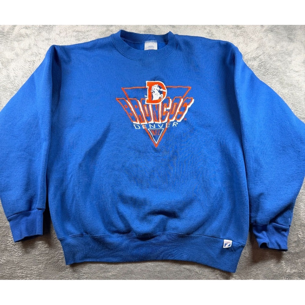 Vtg Denver Broncos Sweatshirt Men's Large Logo 7 Blue Made USA NFL